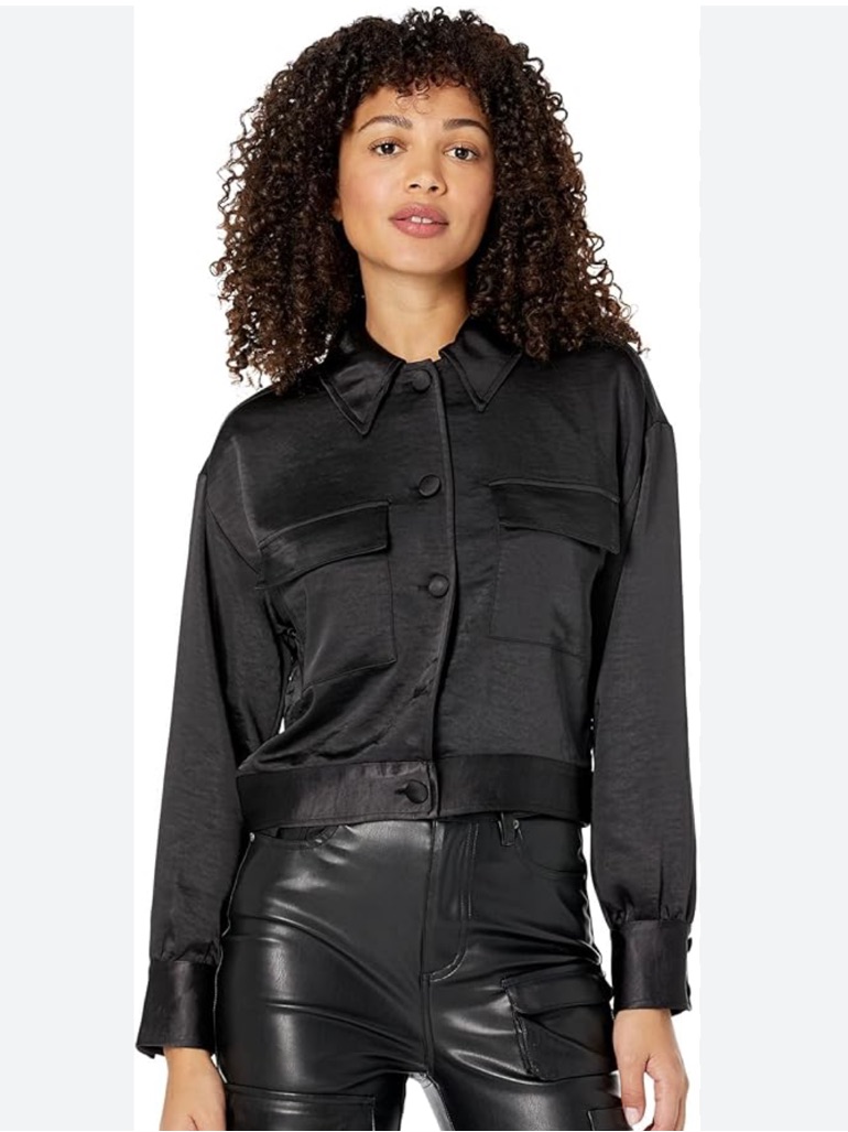 Bcbgmaxazria Bomber Jacket Satin Button Down Black Medium Nwot Modern Cropped